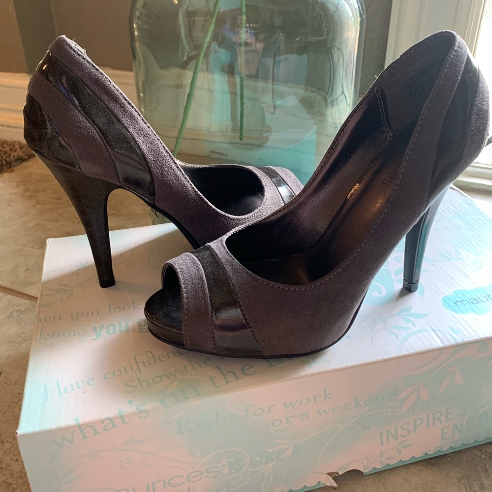 Black & grey peep toe heels